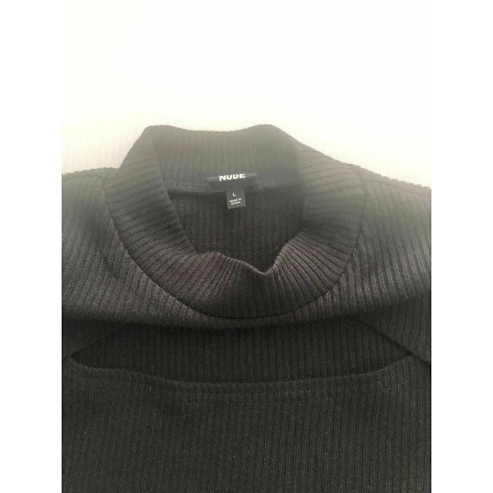 NUDE Nasty Gal Womens Black Knit Highest Peek Ribbed Crop Top Size L - Picture 8 of 8